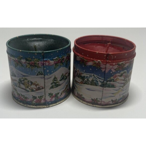2 Vintage 1985 Lillian Vernon Christmas Used Winter Scene Candle Tins w/Lids - Picture 8 of 9